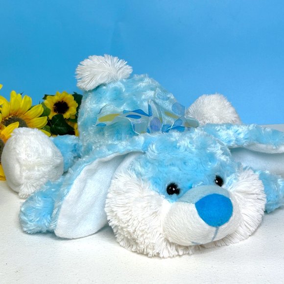 Vintage Goffa Floppy Laying Blue Bunny Rabbit w/Bow 18" Plush Stuffed Animal Toy - Picture 4 of 5